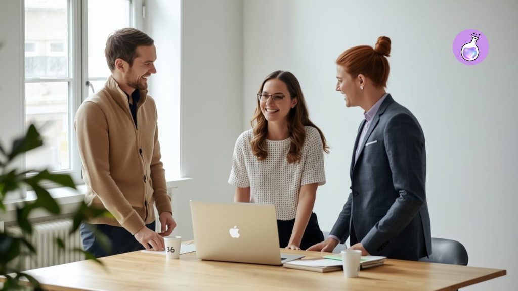 Executive headhunters collaborating in modern office discussing blockchain and crypto recruitment strategies at talents lab
