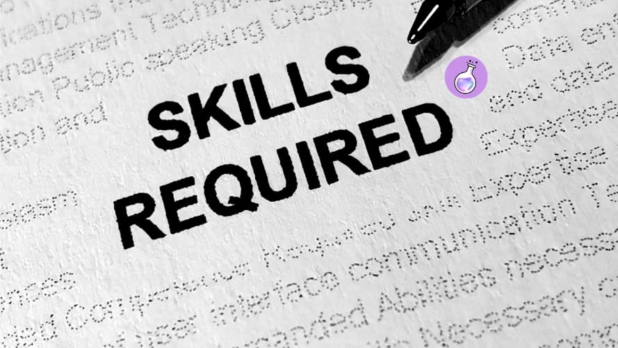 Skills required text highlighted on job requirements document with pen.